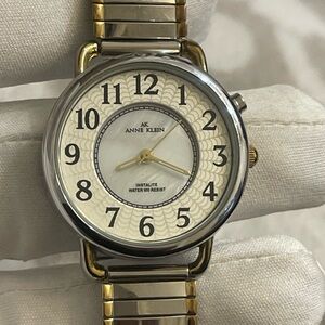 Anne Klein Silver Gold Tone White Face Stretch Bracelet Watch WR 100 FT
